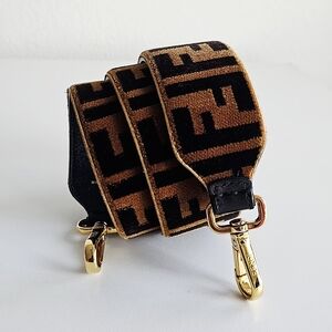 New Unused Fendi Zucca Velvet & Leather Shoulder Strap